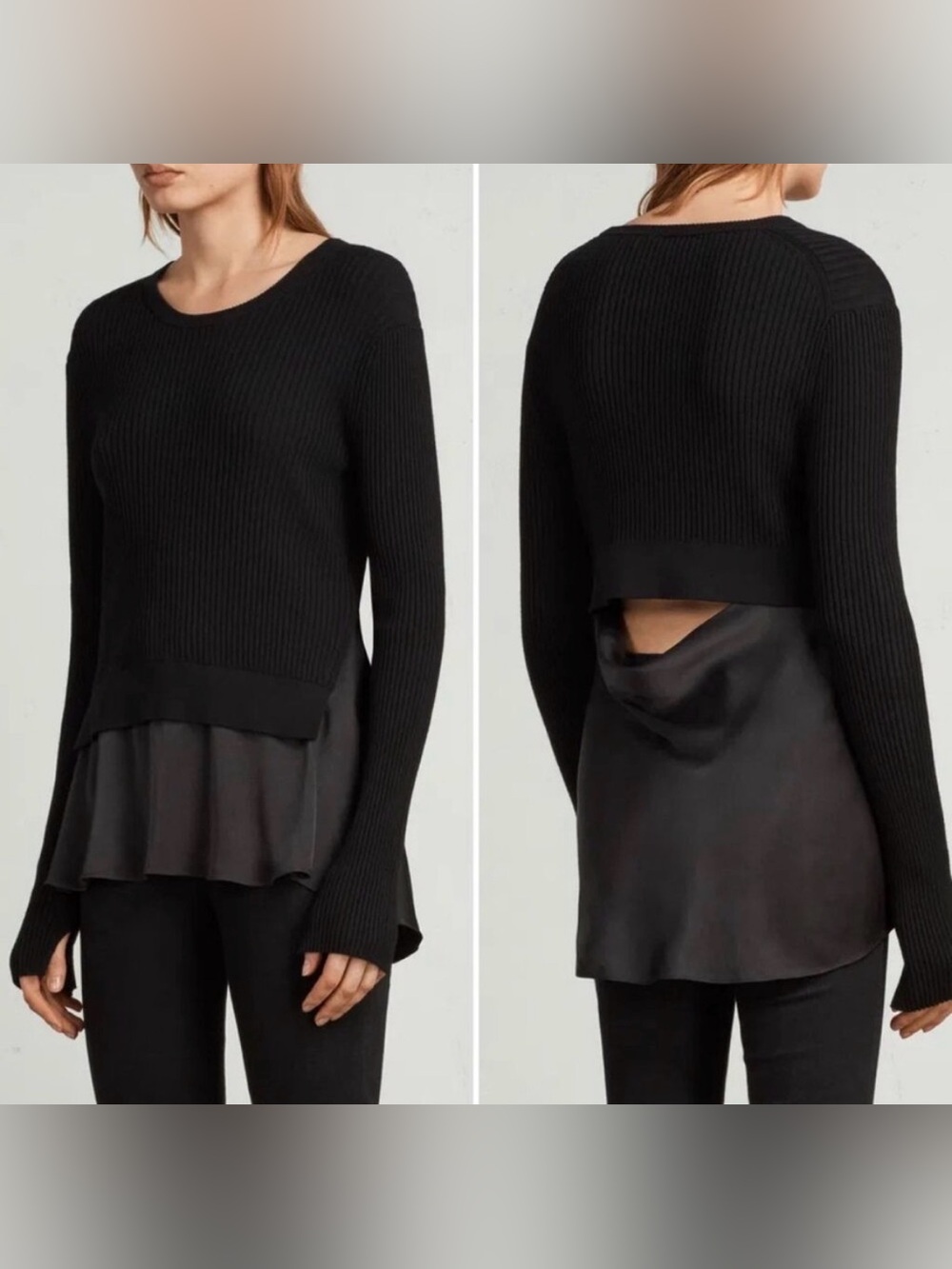 All Saints Black Taya Jumper Layered Sweater
